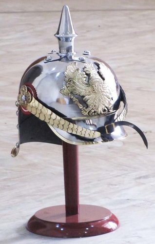 World War I & II Pickelhaube German Steel Helmet Brass Accents Prussian Officer Spike Helmet
