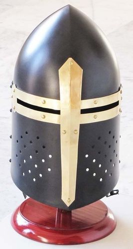 Medieval Black Knight Sugarloaf Armour Helmet - 18 Gauge Mild Steel, Inner Circumference 67 cm - Black Powder Coated Finish