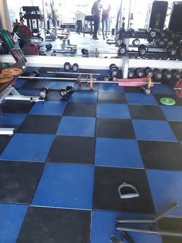Rubber Tiles - Heavy Density Rubber, 20x20 Inch Size, Blacks and Blues, Interlocking and Square Edge Pattern, 10-30mm Thickness, Full Body Design