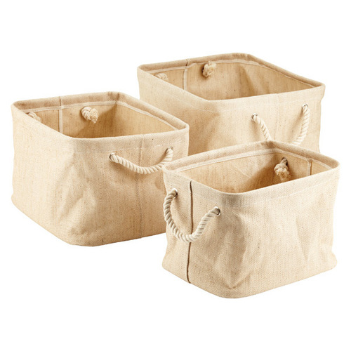 Jute Storage Bin With Rope - H: 40 cm x W: 35 cm x B: 15 cm Brown Color Modern Design Short Handles Zipper Closure