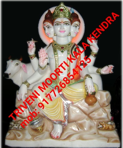 Dutta Statue - Polished Marble, Variable Height, Off-White | Four-Faced Deity, Intricate Details, Smooth Finish, Gift-Ready Packing
