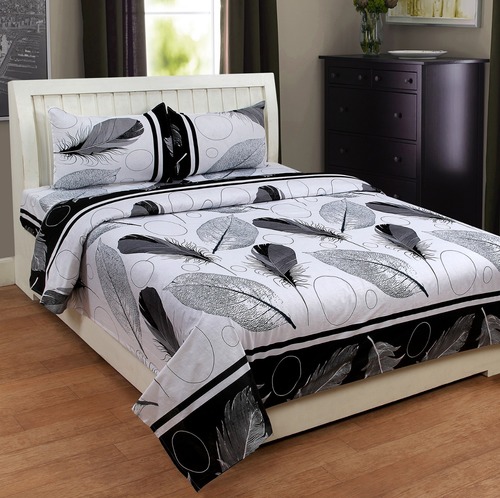Silk Bed Sheets - 152 x 203 x 38 cm Black & Silver Color | Exquisite Leaf Prints Soft & Smooth Texture Machine Washable