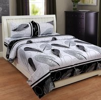 Silk Bed Sheets - 152 X 203 X 38 Cm, Black & Silver Color | Exquisite Leaf Prints, Soft & Smooth Texture, Machine Washable