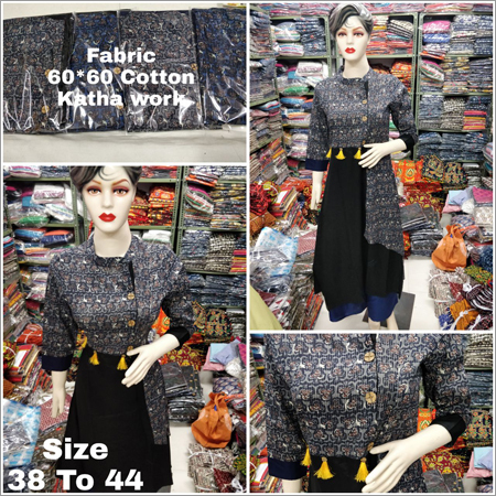 Ladies Side Print Kantha Kurti