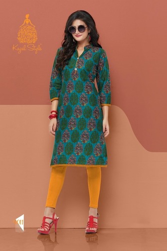Green And Yellow Cotton Kurtis
