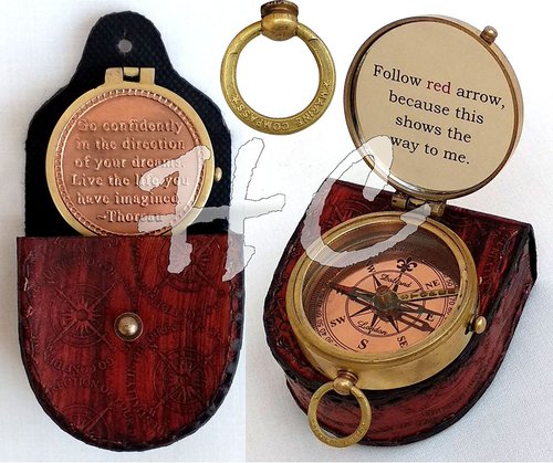 Brass Compass Glass Engraved Working Compass