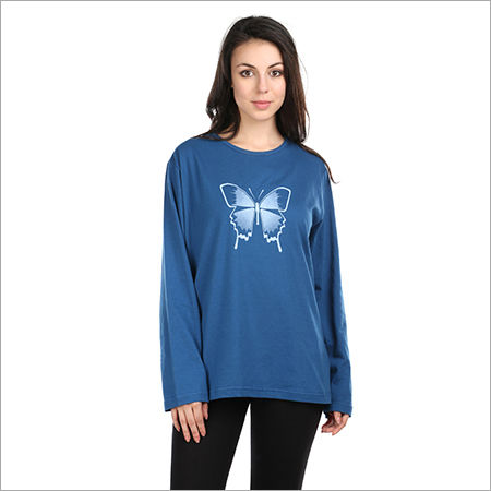 Semantic Women's Cotton Casual Full Sleeves Solid Tops Sleepwear Butterfly Print Age Group: 20-30