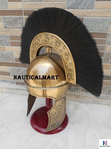 Steel Nautical Mart Roman Armour Costume Antique Hbo Rome Helmet W/Black Plume Armour Medieval