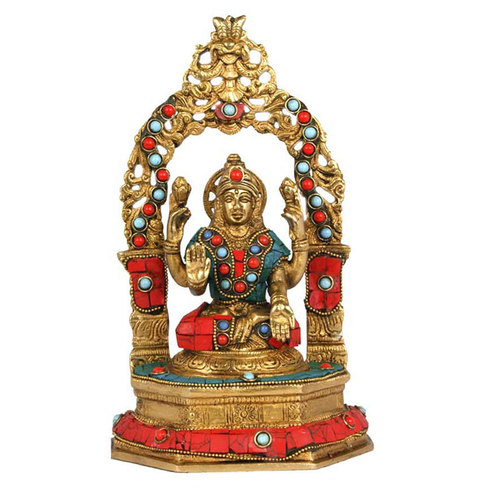 Golden Brass Firoza Stone Laxmi Idol