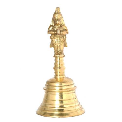 Brass Hanuman Bell - Brass 10.5x10.5x14.5 cm Golden | Embossed Design Carved Handle Decorative & Prayer Accessory Modern Arts Theme
