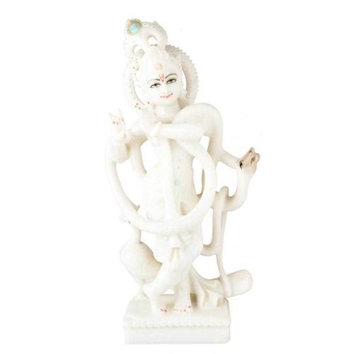 Marble Krishna Idol - 10-15 Inch White Color | Painted and Polished Finish Alluring Religious Theme Ideal for Home and Temple Worship
