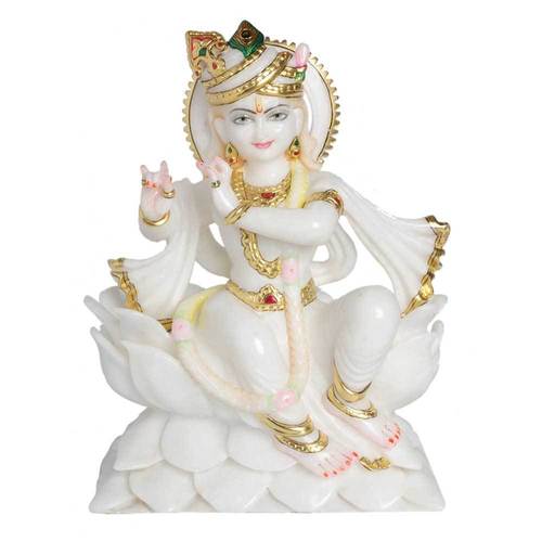 White And Yellow Marble Krishna Idol