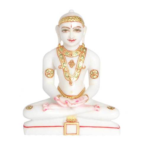 White And Yellow Marble Mahaveer Idol