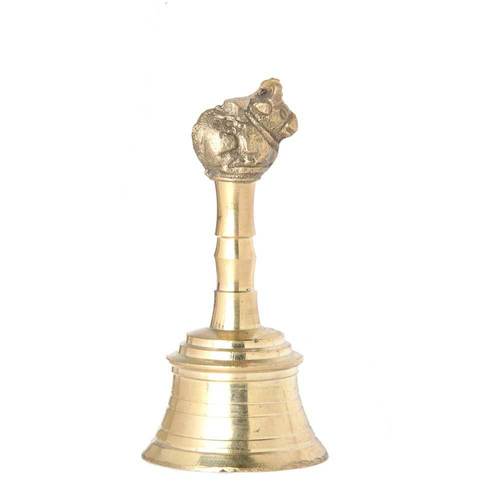 Brass Nandi Bell - Metal 10.5 x 10.5 x 14.5 cm Golden | Designed with Modern Arts Customized Styles for Auspicious Sound and Decoration
