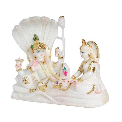 Marble Shaish Saiya Idol - White and Yellow Marble, 10-15 Inches | Painted and Polished Finish for Home and Outdoor Decoration, Religious Activities, Wedding Use