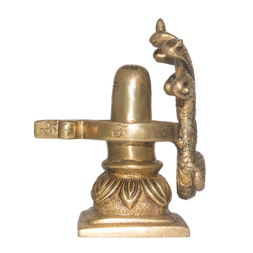 Brass Shivling - 12cm | Golden Plated Metal Polished Finish Indian Religious Theme Weight 500-900 Grams