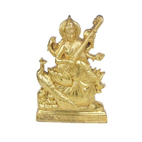 Golden Brass Saraswati Idol