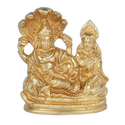 Golden Brass Vishnu Laxmi Idol