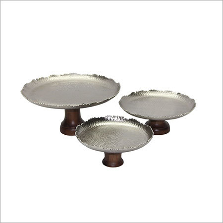 Nickel Metal Cake Holder With Wooden Base