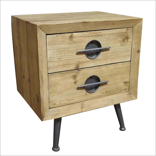 Olbia Solid Wood Metal Square Bedside Table