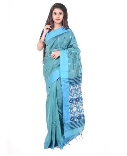 Sea Green Gadwal Handloom Cotton Saree