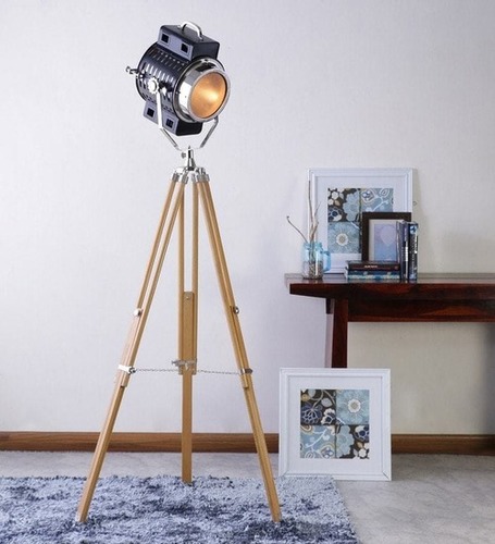 Beautiful Two Tone Floor Lamp With Natural Wood Tripod Home Decoratives