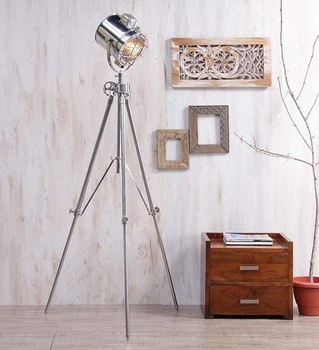 Chrome Floor Lamp With Revolving Steel Tripod Lamp