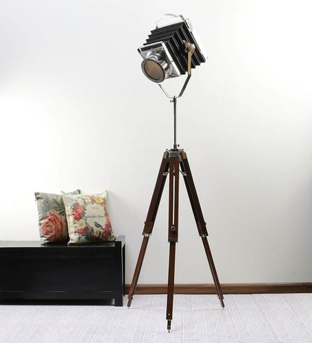 Camera Spotlight Floor lamp With Brown Wooden Tripod Stand