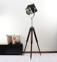 Camera Spotlight Floor Lamp With Brown Wooden Tripod Stand