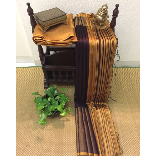 Golden & Purple Silk Tussar Saree