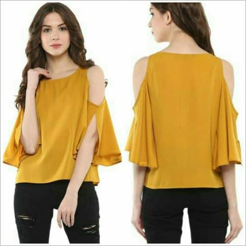 Cold Shoulder Funky Tops - Poly Crepe, Size L/XL | All Season Wear, Stylish Design for Rainy and Spring Days