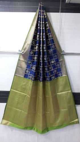 Banarasi Silk Ladies - Checked Design In Green & Blue , Exquisite Zari Work