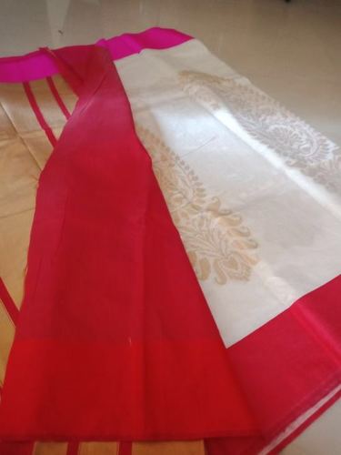 Red & White Chanderi Saree