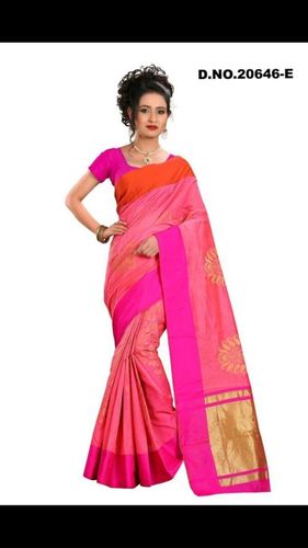 Ladies Silk Saree - Silk, Printed Pattern, Pitch Color | Zari Work Embellishments for Elegant Styling