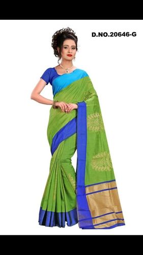 Green & Blue Designer Silk Chanderi Saree