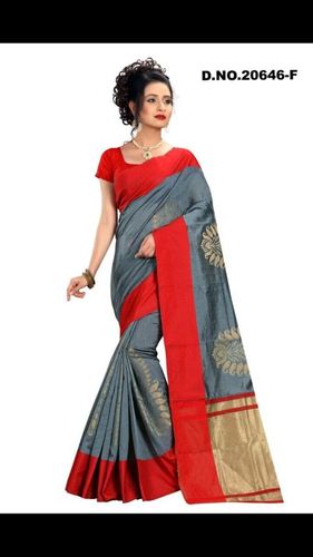 Grey & Red Chanderi Sarees