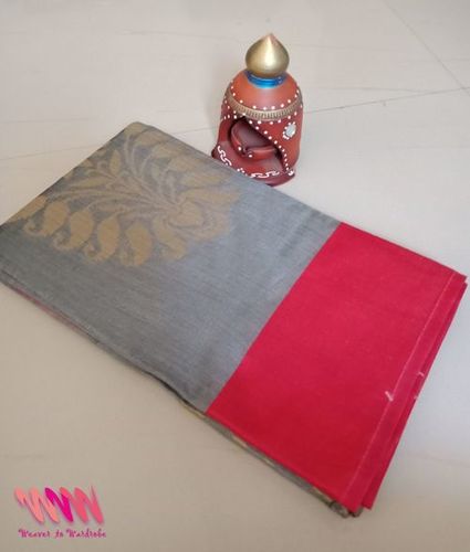 Red & Grey Silk Saree Chanderi