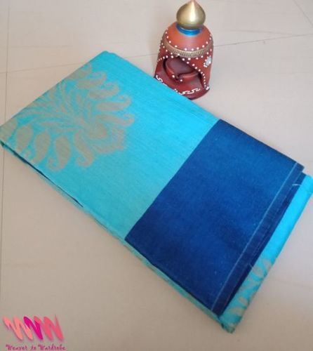Printed Blue Chanderi Silk Saree