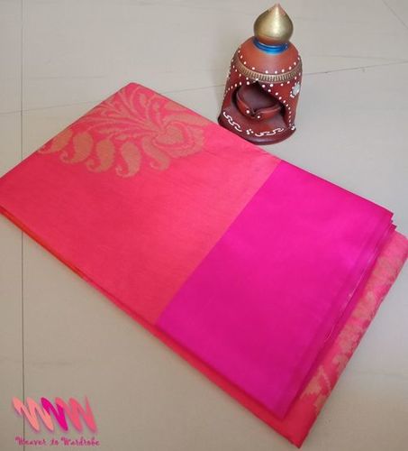 Printed Pink Silk Saree