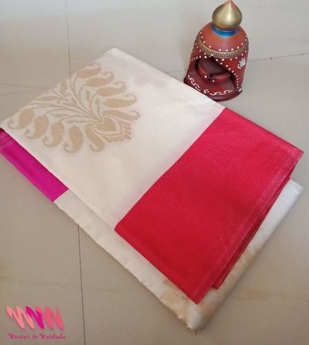 Printed White Chanderi Saree