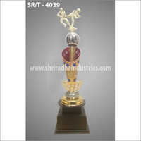 Silver Trophies - Metal, Gold Finish | Fire Torch Shaped Design, Silver Plated, Embellished With Blue Stones, Featuring Two Players At Top