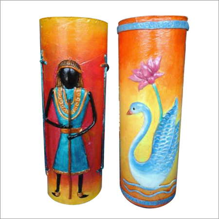 Home Decor Item - Fiber, 6 inches Diameter x 12 inches Height, Orange | Elegant Hand-Painted Art, Durable Material, Unique Style, Adds Charm