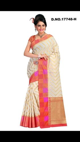 Off White Cotton Chandri Silk Saree