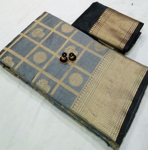 Grey & Black Jacquard Silk Saree