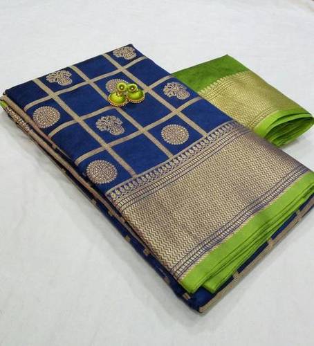 Silk Saree - Silk Material, Elegant Blue & Green Color | Intricate Printed Design with Zari Work