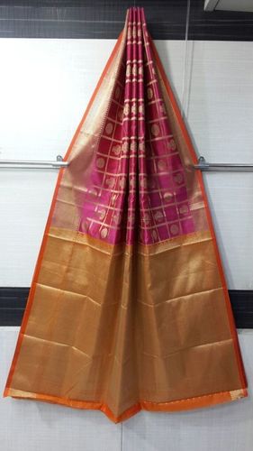 Pink & Golden Embroidered Silk Saree