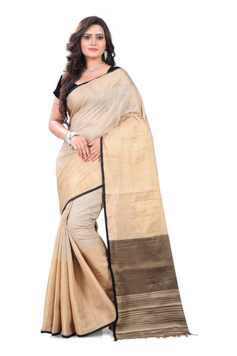 Off White & Brown Linen Silk Saree
