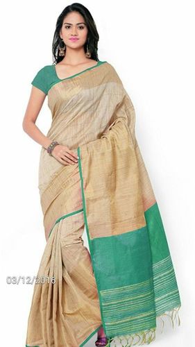 Off White & Green Linen Silk Saree