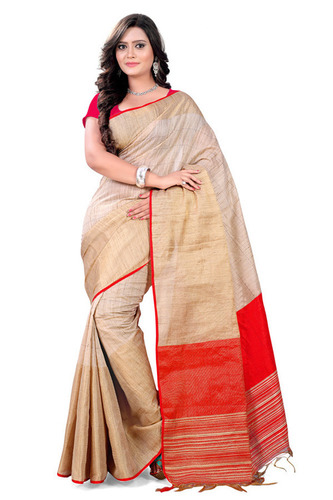 Off White & Red Linen Silk Saree