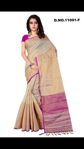 Off White & Purple Linen Silk Saree
